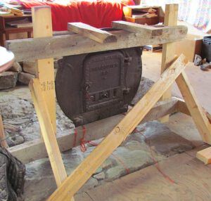 stove door with scaffold (Building a Stone Oven Part Two)