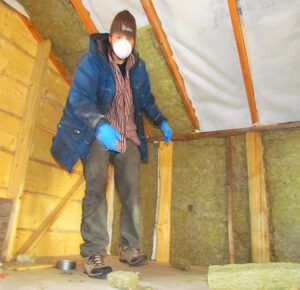 insulating the attic (April work at Ginty Creek)