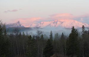 morning mist on mts. (Mixed weather at Ginty Creek.)