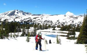Doreen in snow (North Pass Lake late June)