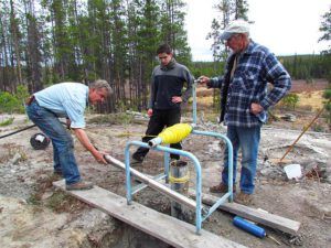 c preparing to lower pump (water!)