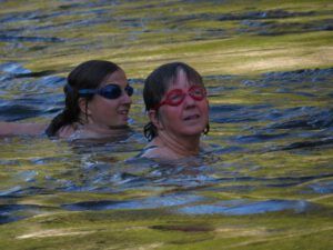 5. Lily and Katie with goggles (Swimming with Grizzlies in the Atnarko River)