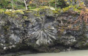 9a lava rock shape river bank v (Highway 16 Book Tour – Nisga’a Lava beds.)