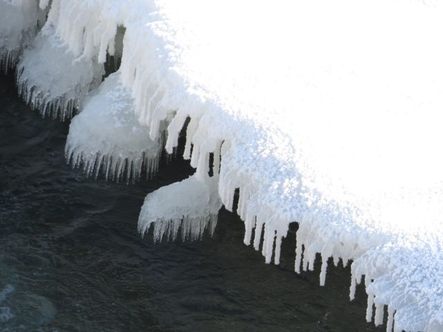 icicles near waterfall